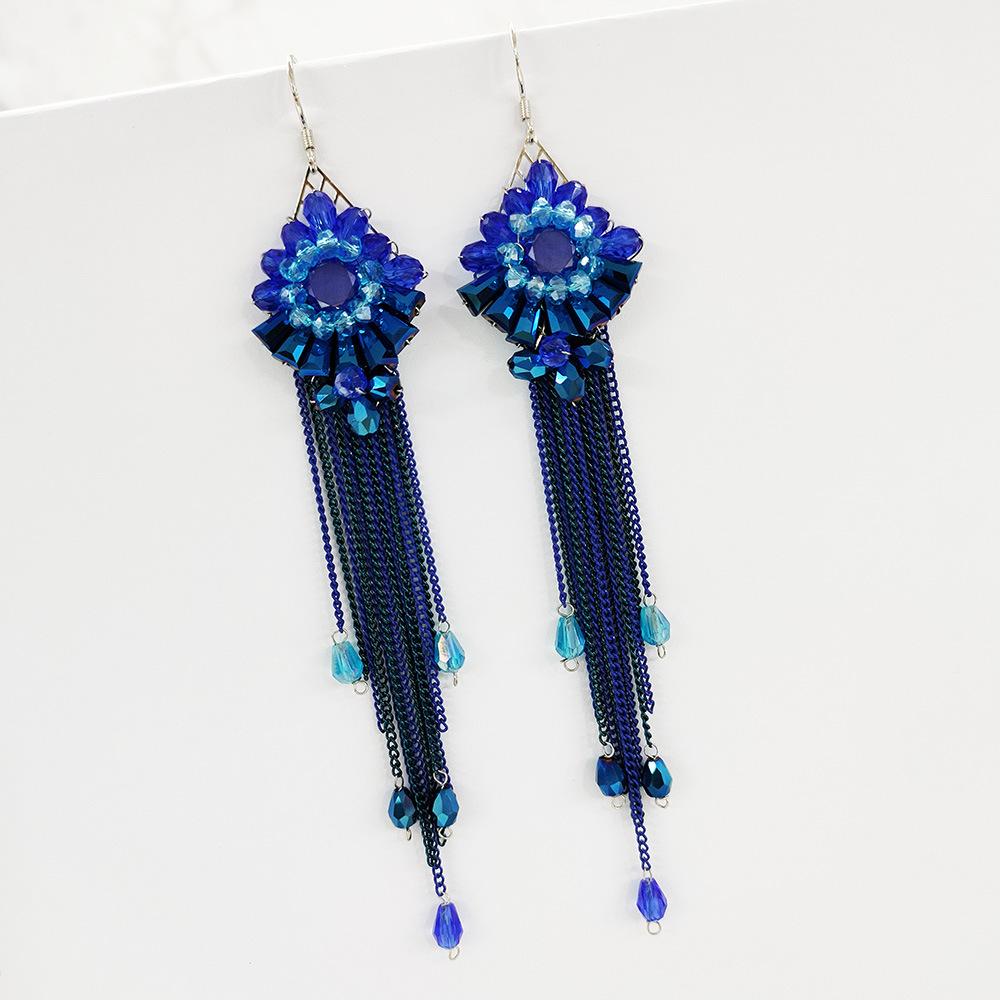 Jingqi Jewelry, Exaggerated Personality Long Earrings Temperament Handmade Earrings Women'S Bohemian Fringed Flower Earrings