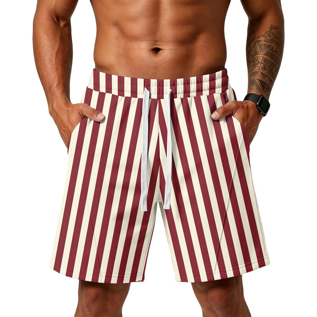 Herren Gestreifte Print Locker Trainings-Gym-Strandshorts mit Taschen und verstellbarem Kordelzugbund