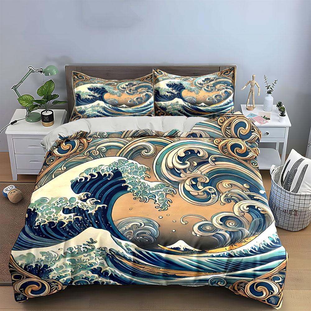 Ocean Wave Art Decor Set Soft Comfortable Duvet Cover Bedding Set Included 1*Duvet Cover & 2*Pillowcases, Gift