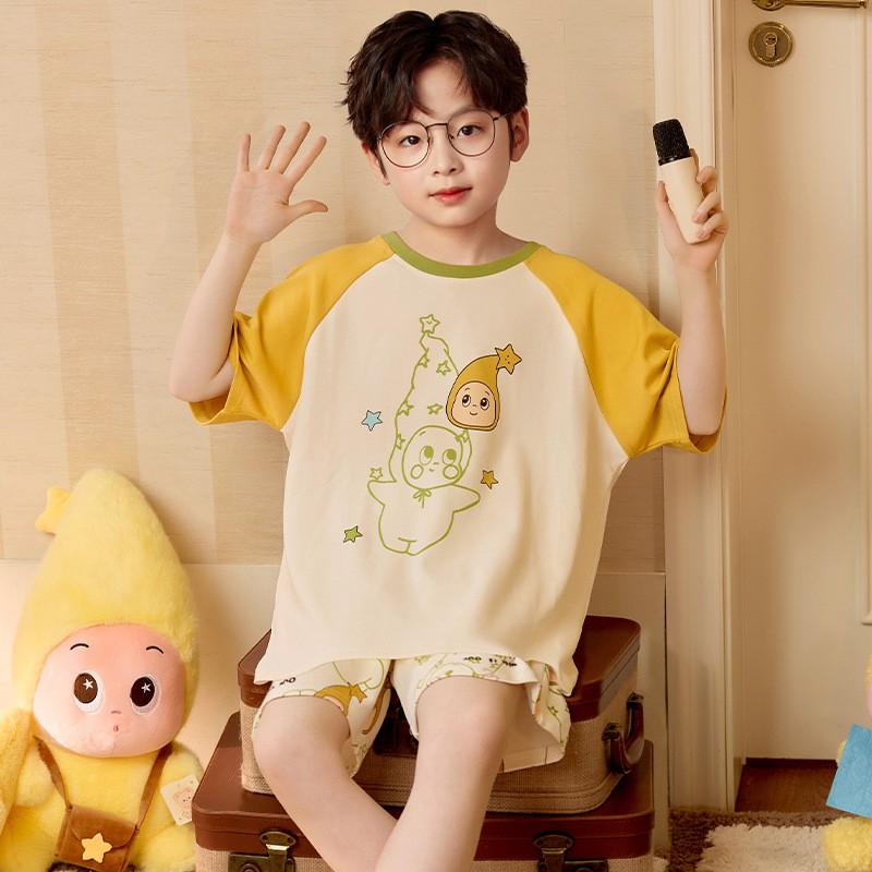 Boys Cotton Short Sleeve Pajamas Set Lightweight Cartoon Sleepwear Kids Ages 8 Home Wear