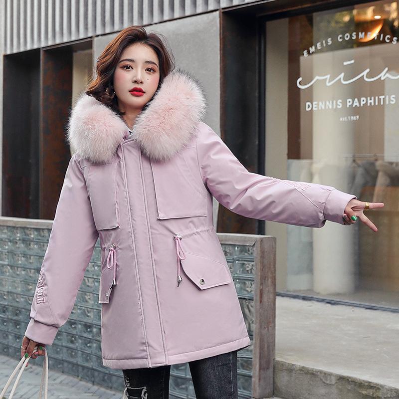 Pie overcome women's winter new plush removable liner cotton-padded clothes women's letter embroidered large fur collar cotton-padded clothes