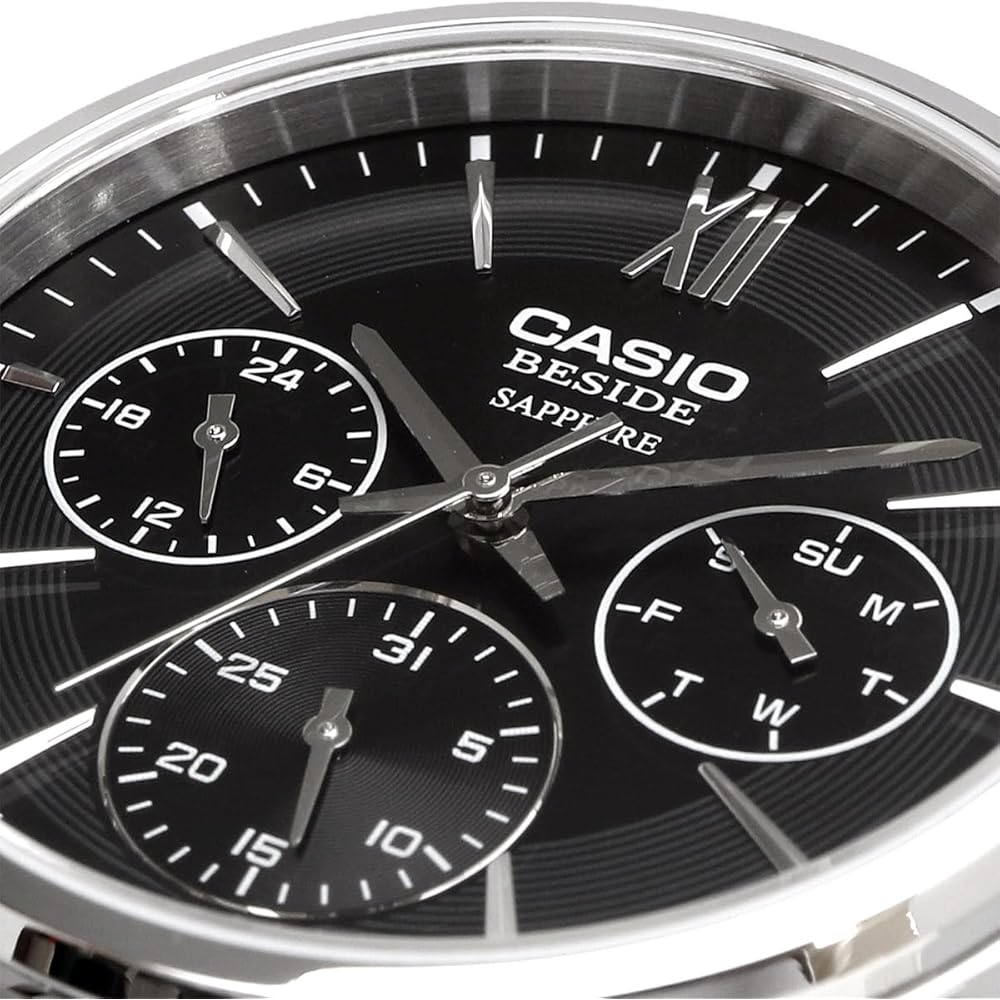 Casio Beside Quartz Men's Watch Sapphire Glass BMS-300D-1AV Stainless Steel Band 24-Hour Display Black