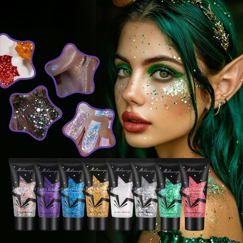 Ombre à paupières Gel Pailletée Nacrée - Maquillage Visage Scintillant pour Scène & Boîte de Nuit, Cosmétique Scintillant Pigmenté Longue Tenue