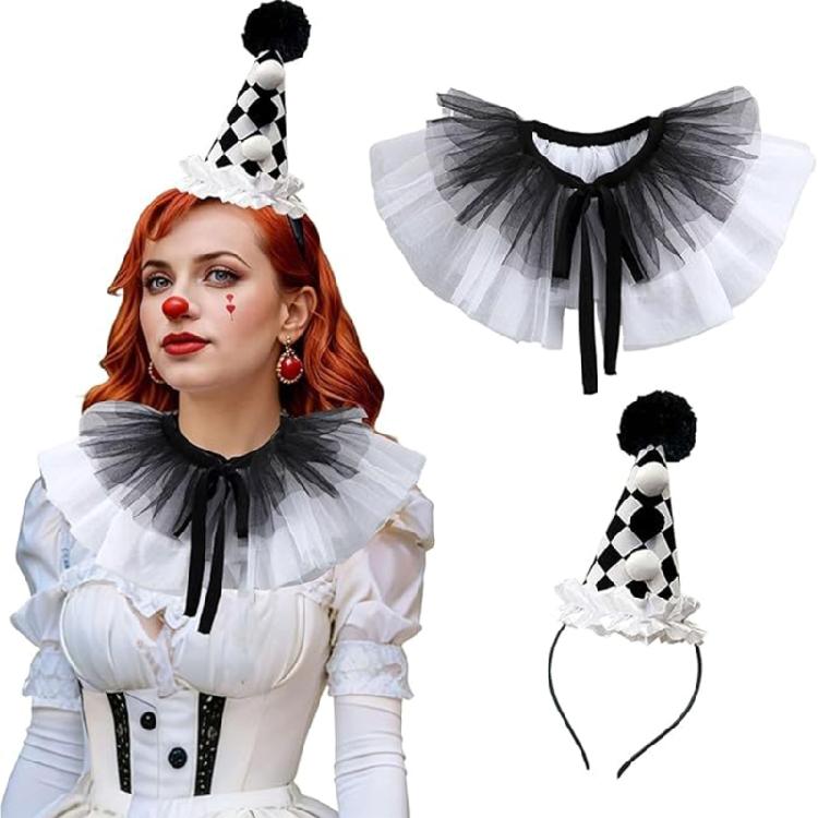 2-teiliges Halloween-Kostüm-Accessoire-Set mit Hut, Haarband und Krawattenkragen für Schulparty und Familienfoto-Nutzung