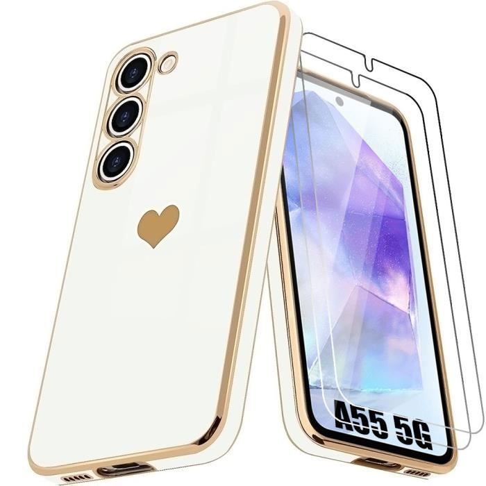 Coque de protection - booling - samsung galaxy a55 5g - motif amour - blanc - 2 verres trempés