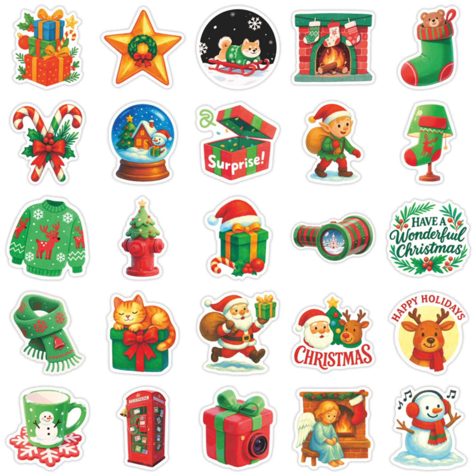 

50 Cute Cartoon Creative Christmas Stickers For Phone Cases, Water Bottles, Desktops, And Journals One Size
