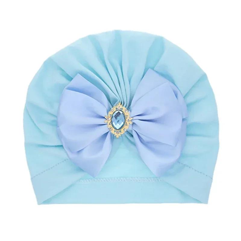 Glänzende Strass Schleife Kleinkind Indischer Hut Weiche Hautfreundliche Baumwolle Baby Mädchen Mützen Turban Handgemachte Schleifen Kopfbedeckung
