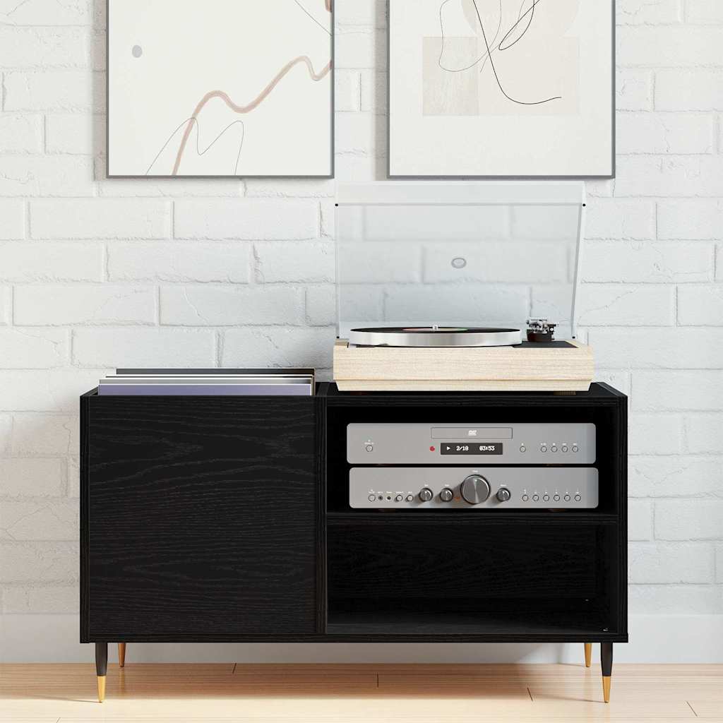 Record Cabinet Black Oak Effect 85 x 38 x 48 cm
