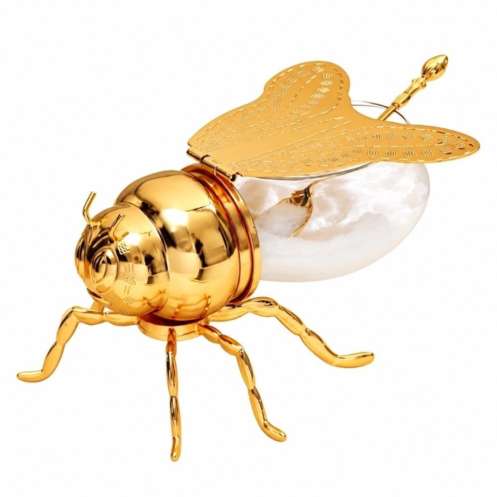 With Spoon Included Honey Dispenser Pot Gold Crystal Syrup Container Bee Shaped Jar  For Desserts