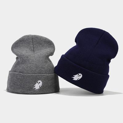 Hot Sale Ghost Embroidery Halloween Men's and Women's Knitted Hats Autumn and Winter Street Fashion Cold Hats Keep Warm