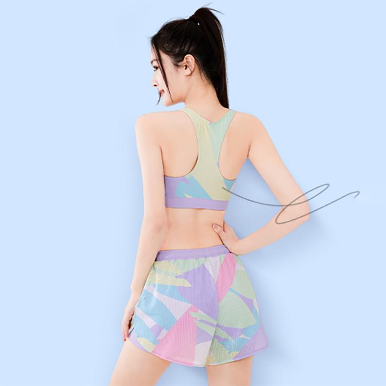 Li-Ning Fashionable Comfortable Simple UV Protection Outdoor Sports Two-Piece Swimsuit Women swimsuit Pink Floral LSYU040-3+LSYU041-1