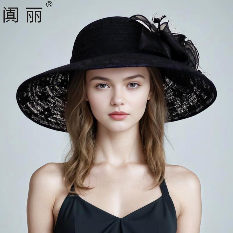 Wind Lace Big Edge Sun Hat Children Summer Elegant Flower Fashion Hepburn Style Sun Hat Sun Protection Beach Hat