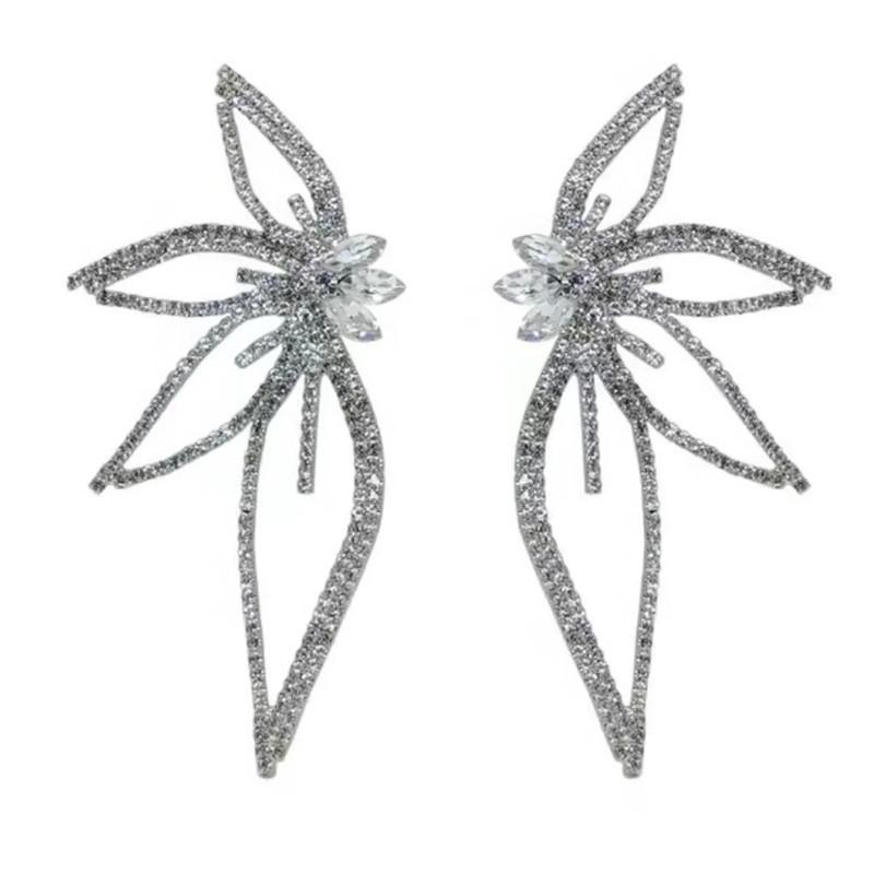 1 pár Ľahké luxusné prehnané náušnice so zirkónovými kvetmi a plnými diamantmi