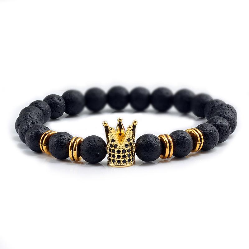 Wish Alloy Turquoise Rhinestone Crown Bracelet: Volcanic Stone Men's Jewelry Gift