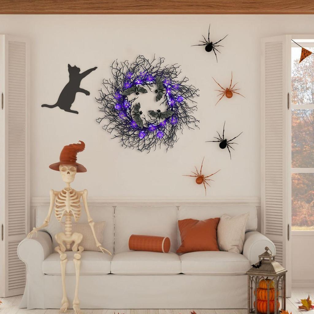 Halloween Black Branch Wreath Artificial Black Twig Wreath Decoration Halloween Party Gothic Branch Props For Wall Window Porch