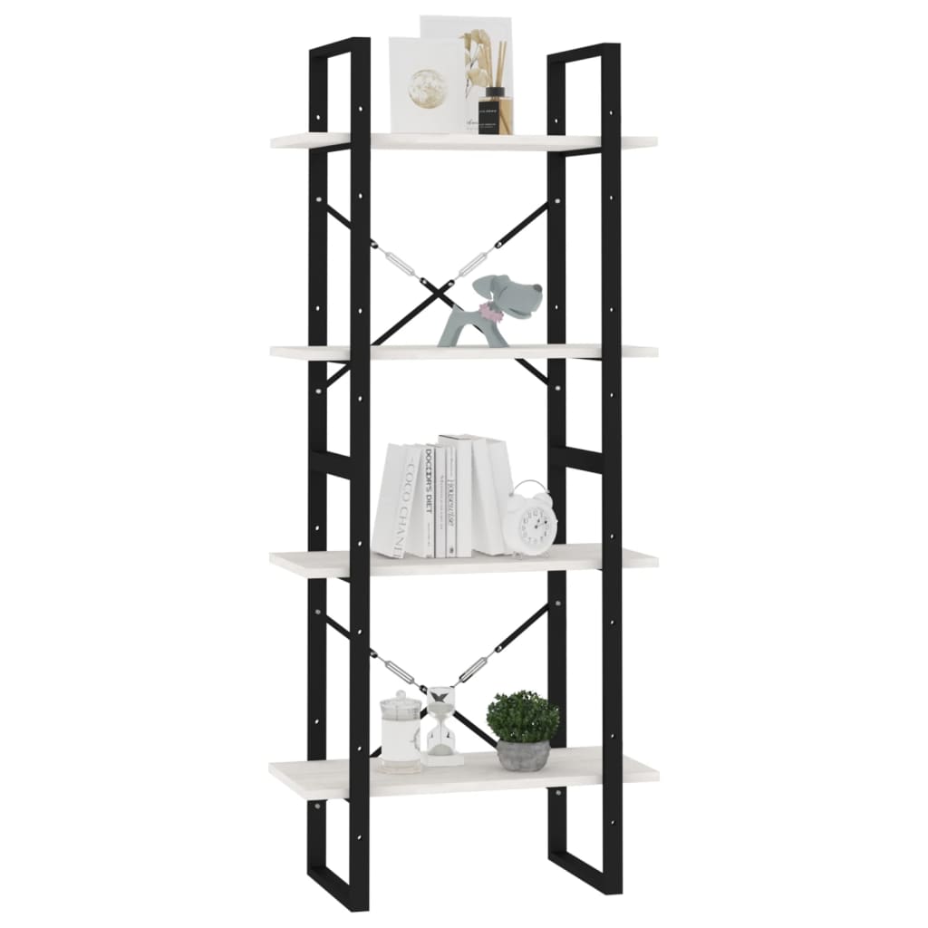 Bookshelf 4 Shelves White 60 X 30 X 140 Cm Solid Pine Wood