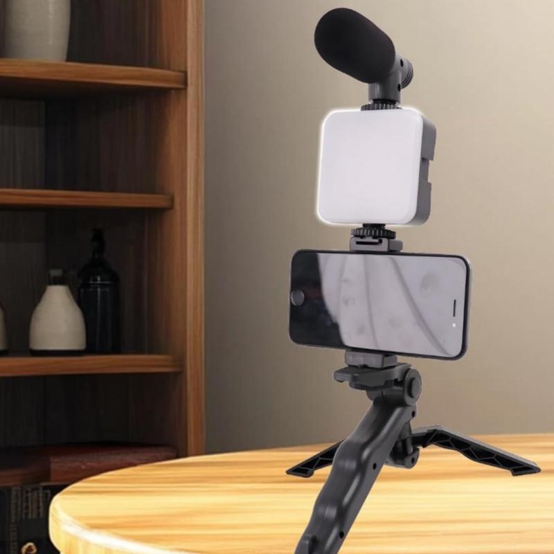 Starter Set for Most Smartphones Vlog Set with Tripod Light Microphone and Phone Clip for Video Calling Conference