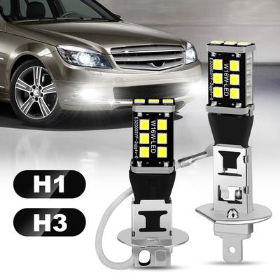 1Pc Super Bright H1 H3 żarówka LED 15SMD 2835 samochodowe światła przeciwmgielne 6000K biała lampa do jazdy do jazdy samochody 12V