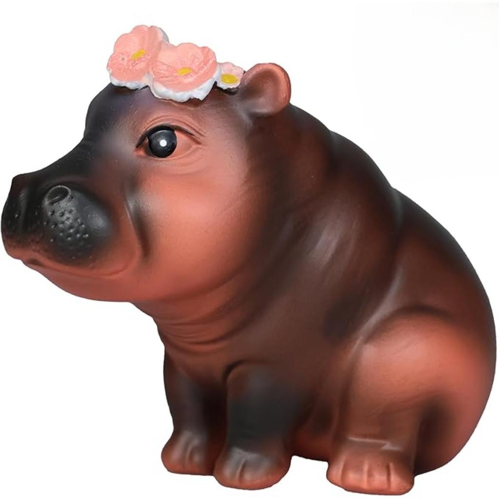 Resin Figurine for Home Decor, Cute Hippo Statue with Flower Crown, Desk Ornament, Hippo Figurine for Living Room, Office, Bookshelf Decor