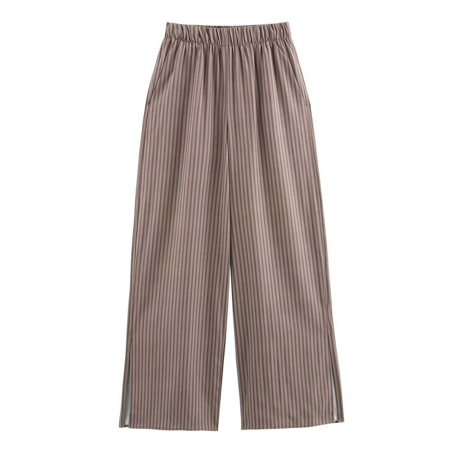 

Весна 2025 Женский асимметричный полосатый комплект рубашки и брюк - Европейский и американский стиль M