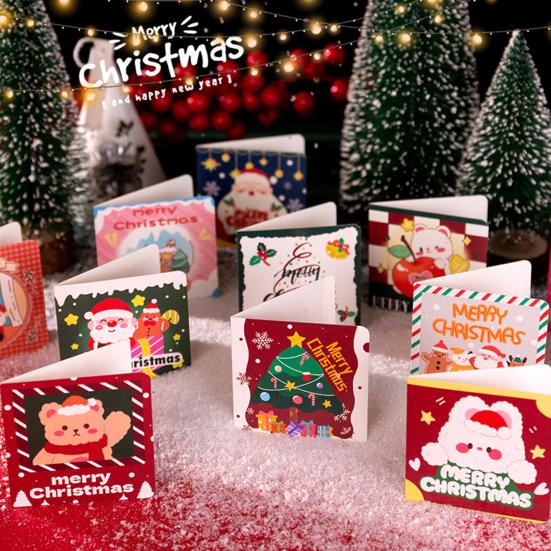 Christmas Party Favors 10Pcs Merry Greeting Cards Set, Folding Cartoon Blank Note Cards, Festive Blessing for Holiday Gift Paperboard