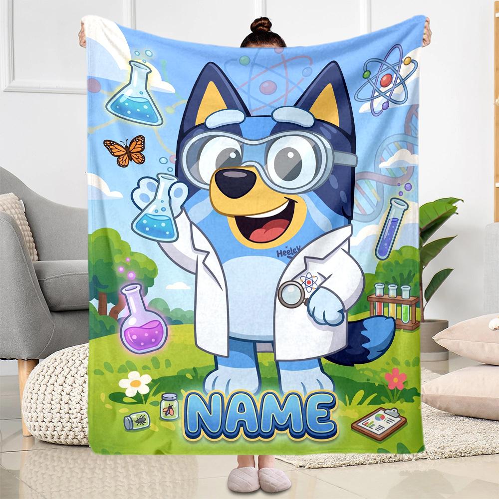 Bluey's Playful Pals Personalized Name Blanket Multi-purpose Personalized Blanket Soft & Cozy Versatile for Office Chair Picnics Sofa Bed