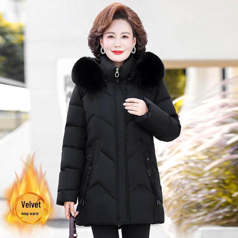 

Mom s Winter 2025 Plus Velvet Mid-Length Down Jacket for Middle-Aged & Elderly Women 5XL (recommended 150-165 jin) чорний