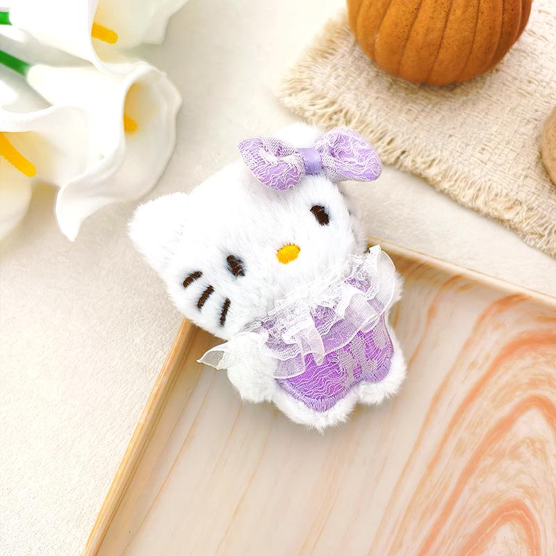 Cute Lace Skirt Plush Cat Brooch & DIY Keychain Pendant - Clothing Accessories