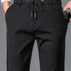 Men Pants Loose Straight Drawstring Elastic Waist 2 Side Pockets Solid Color Breathable Soft Full Length Casual Sweatpants Daily Long Trousers