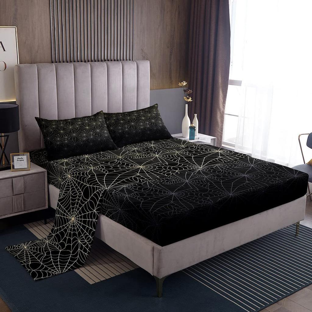 Spider Web Personality Pattern Bed Hat Four-Piece Bedding Set Bedroom Dormitory Bedding Decoration