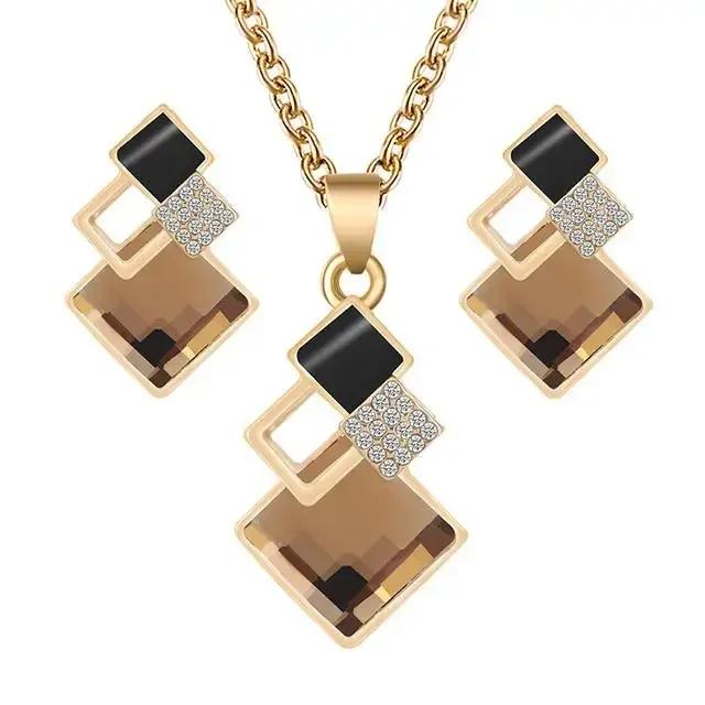 Jewelry Sets Korean Minimalist Crystal Necklace Earring Set Versatile Women's Temperament Trendy Diamond Pendant Necklace