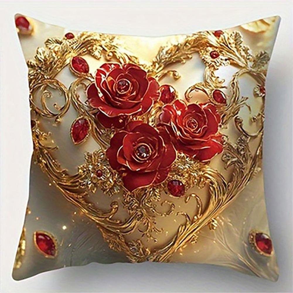 Red Roses On a Wine Glass PillowcaseSuitable for Sofa Car Bedroom Decorative Cushion Cover Pillow Cover