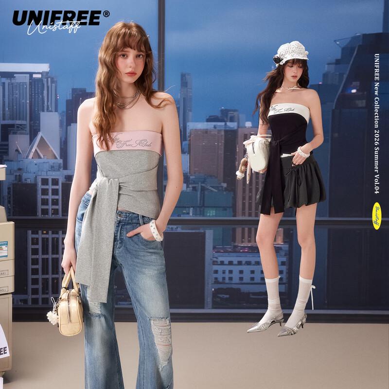 UNIFREE Sweet & Spicy Letter Print Bandeau Top S