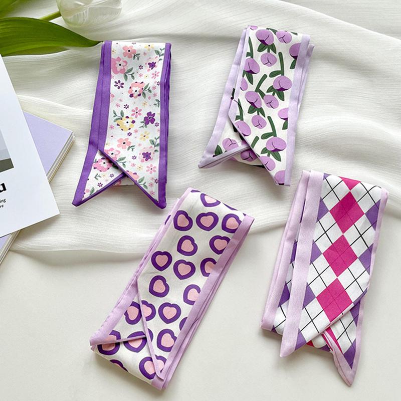 New Luxury Narrow Short Woman's Silk Scarf Hair Strip Silk Ribbon Small Neck Scarves Bag Handle Ribbon Scarf Kerchief Lady Tie
