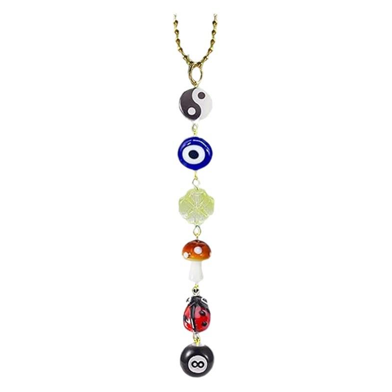 Evil Eye Good Luck Car Charm with 8 Ball, Mushroom, Clover, Ladybug, & Yin Yang Symbols