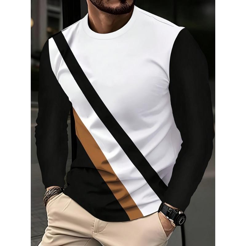 Autumn Fashion Men's Eagle Print Long Sleeve T-shirt Striped Casual Sports Sweatshirt Loose Top Men's Commuter Long Sleeve