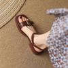 Fashion Flat Leather One Word Buckles Summer 2024 Sandals For Woman Footwear Open Toe With Low Heels Women's Shoes Young On Sale Offer H