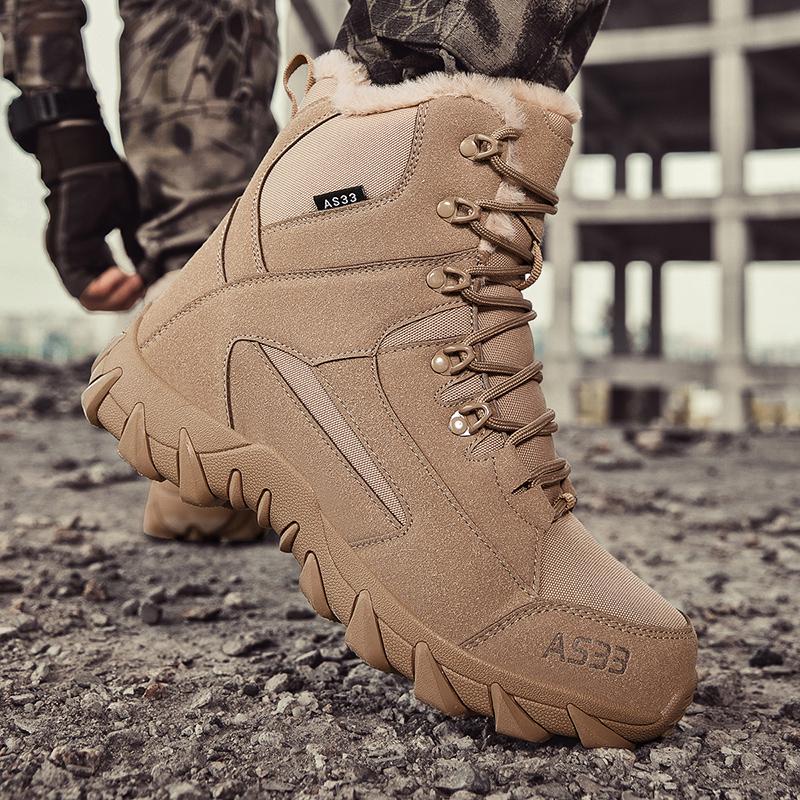 Winter Snow Boots Men Shoes Anti-slip Casual Plush Comfortable High-top Boots Men Plush Durable Outdoor Hiking Shoes Men