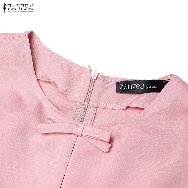 ZANZEA Women Casual Round Neck Summer Short Sleeve Dress