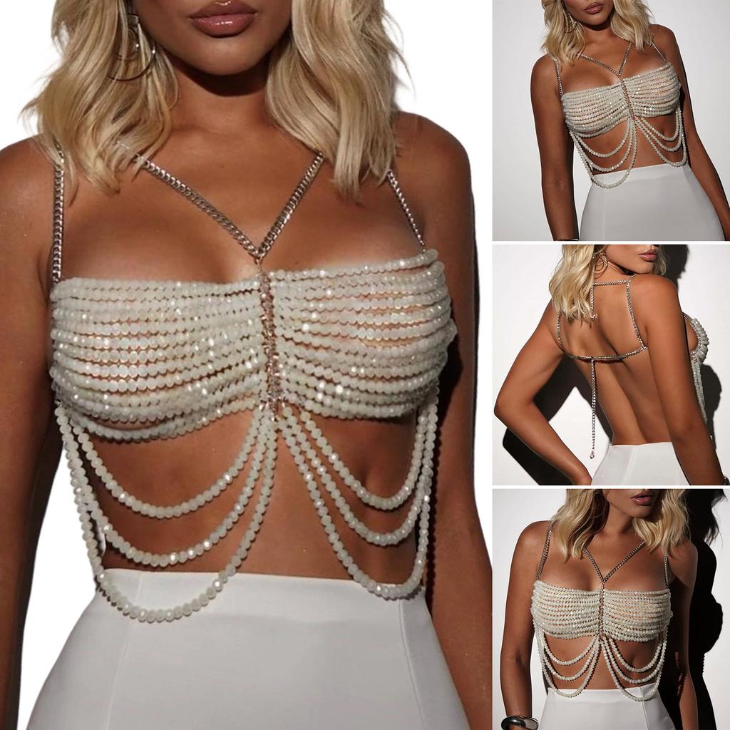 Beaded Body Chain Multilayer Chest Chains Festival Raves Body Chain Harness Body Accessories Jewelry for Women Girls