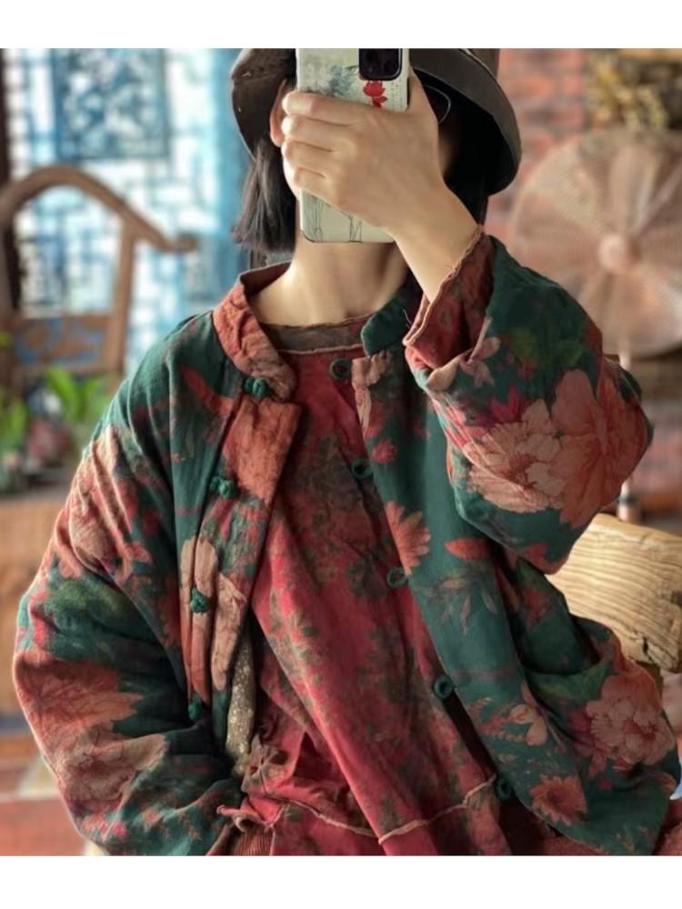 Johnature Frauen Vintage chinesischen Stil Baumwolle Kleidung Langarm Kragen lose Baumwolle Kleidung