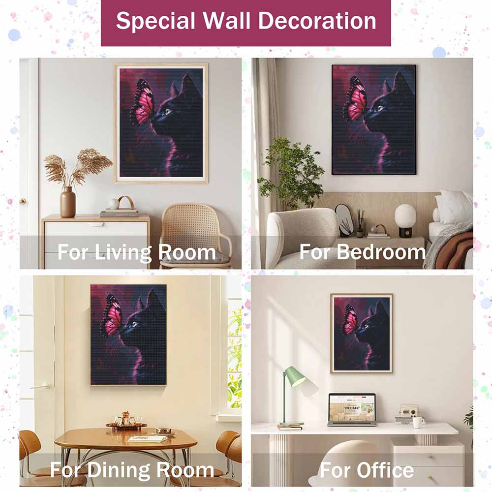 Diamond painting DIY black cat and butterfly kit for home room decoration