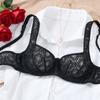 French Lace Bra Women's Black Embroidered Underwear Thin Sexy Upper Breast 1/1 Cup