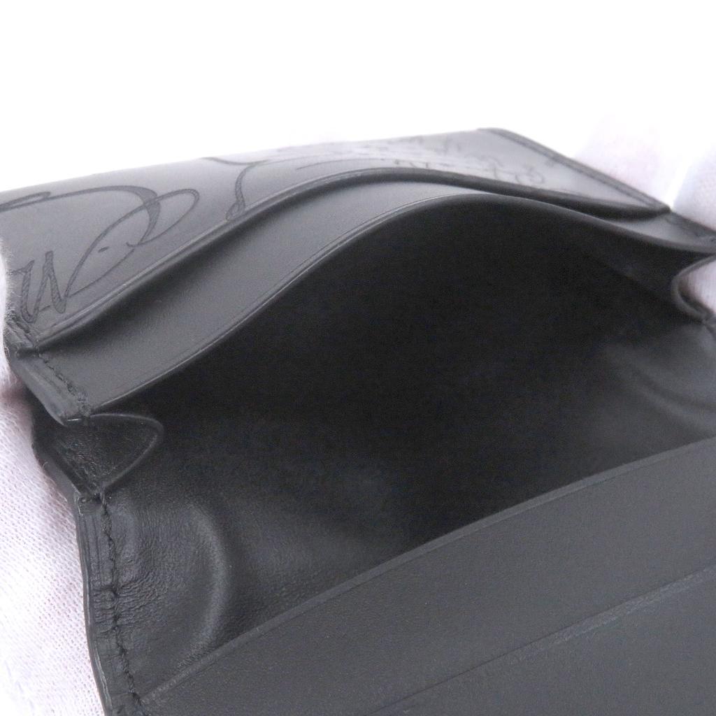 Excellent BERLUTI Card Case Inbuia Calligraphy script black leather mens Used