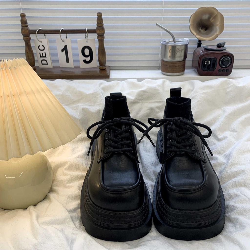 Height-increasing platform shorty Le small leather shoes women's spring and autumn spring new black versatile loafer single shoes