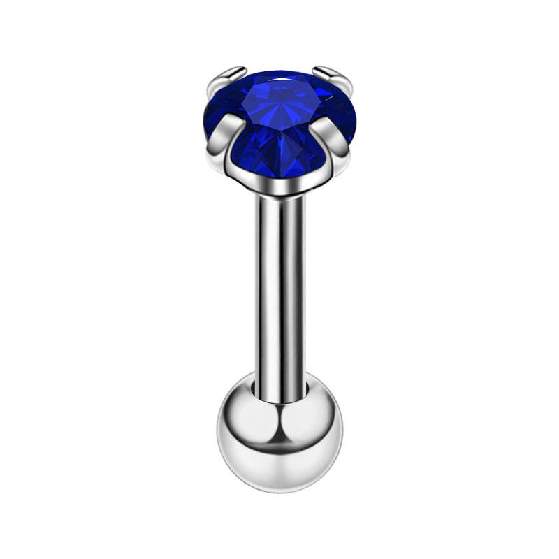 Stainless Steel Cubic Zirconia Stud Earrings - Round Four-Claw Cartilage Piercing Jewelry