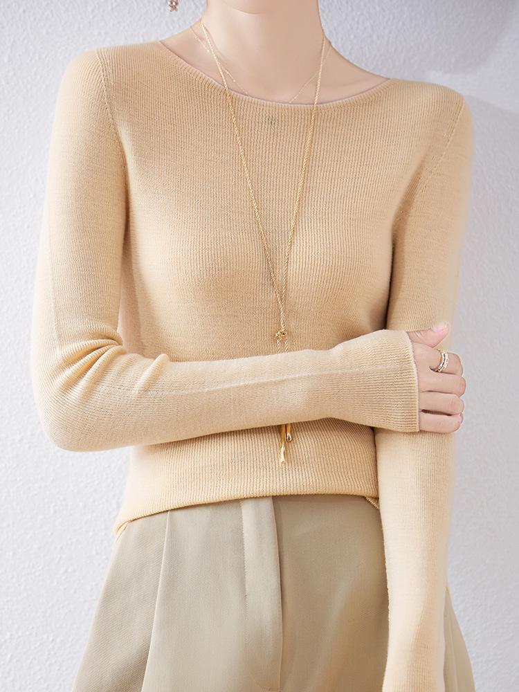 Women's Slim Fit Solid Color One-Shoulder Wool Sweater for Autumn/Winter