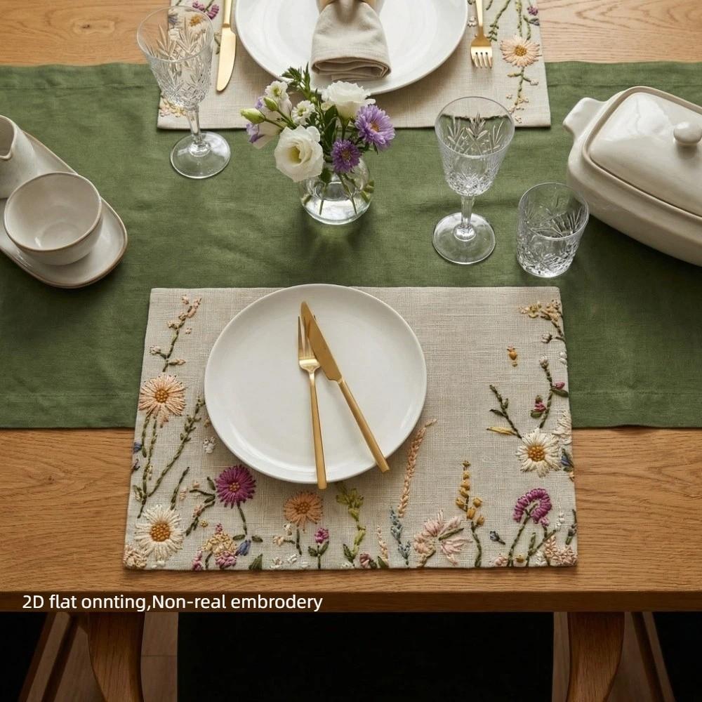 Tapis de Table Rectangulaire à Fleurs pour Salle à Manger Lavable Antidérapant Isolation Thermique Motif Floral Coloré Résistant à la Chaleur Nappe Table de Salle à Manger
