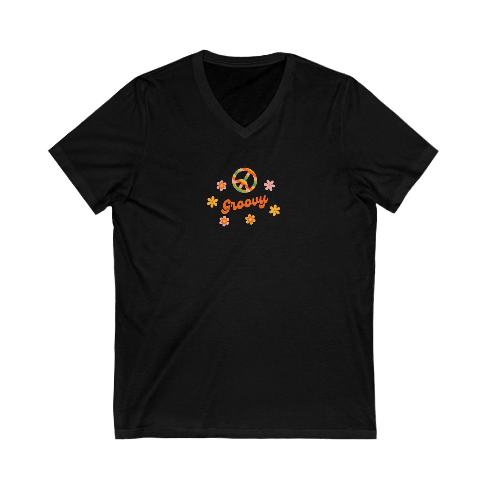 

Groovy V-Neck Tee, Casual Summer Top, Retro Style Shirt, Festival Wear, [...] M