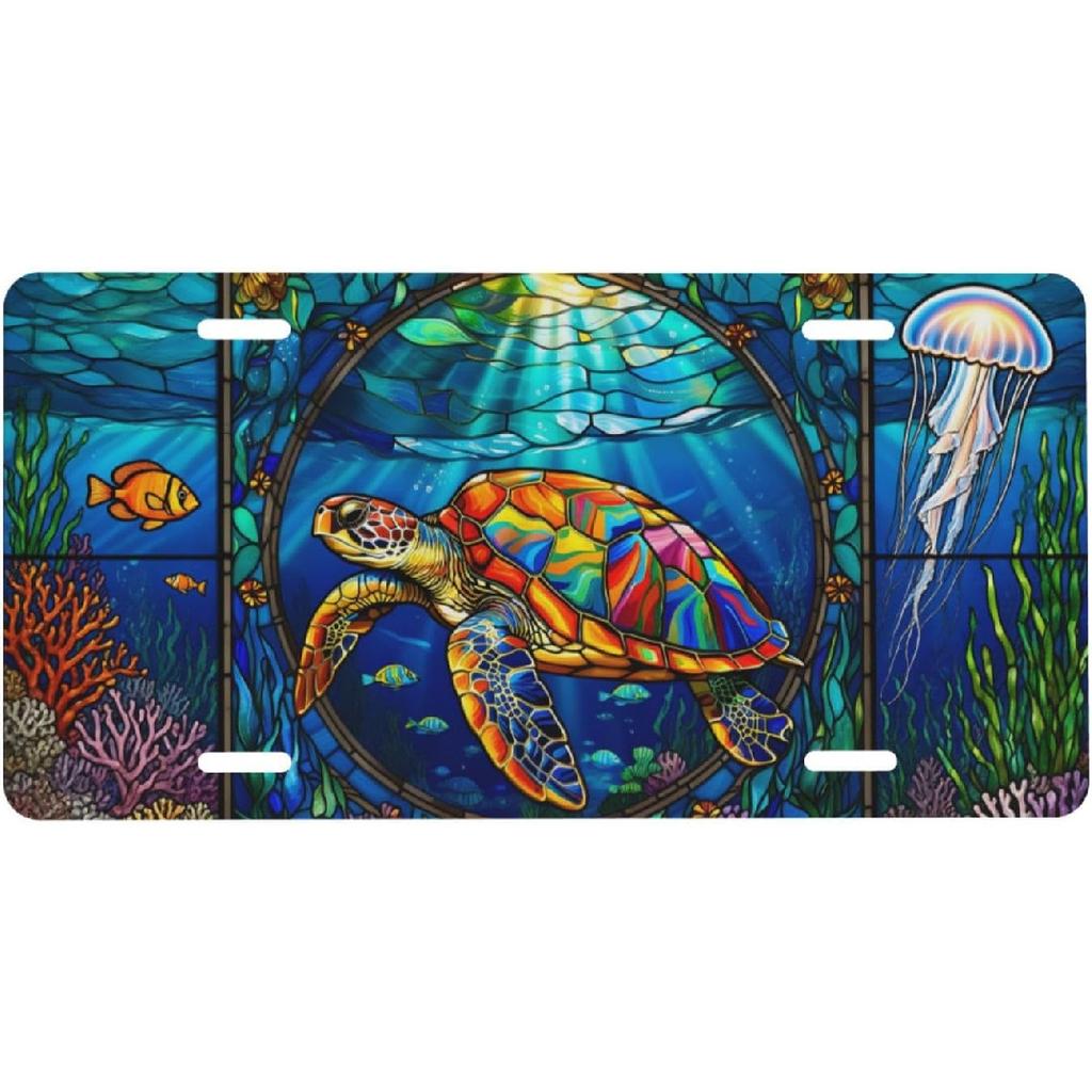 Boho Sunset Front License Plate for Women Car Vanity Plates Decorative Aluminum Metal Cute Novelty License Plate Cover for Men 6x12 Inch (4 Holes)